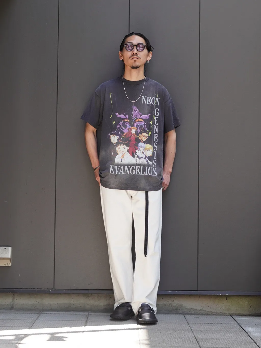 SAINT Mxxxxxx × EVANGELION NEON GNSIS TEE/BLK co-branded Neon Genesis Evangelion distressed short-sleeves, washed black S-XL, vintage NEW VINTAGE, top printing technology, garment dyeing, re-washed, distressed, correct co-branded main mark/washing mark